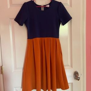 LuLaRoe Amelia Dress Orange and Navy Medium